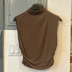 Eco-SkinKiss® Workleisure Mock Neck Ruched Sides Tank Top - Coffee